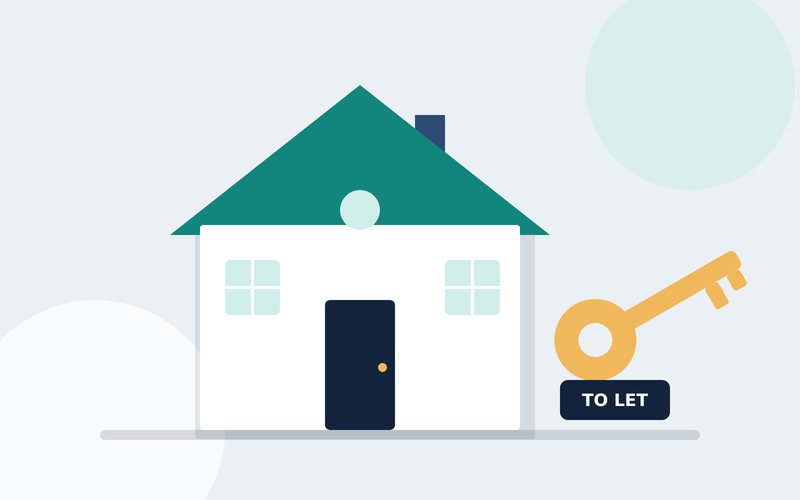 Illustration of a house to let with a key